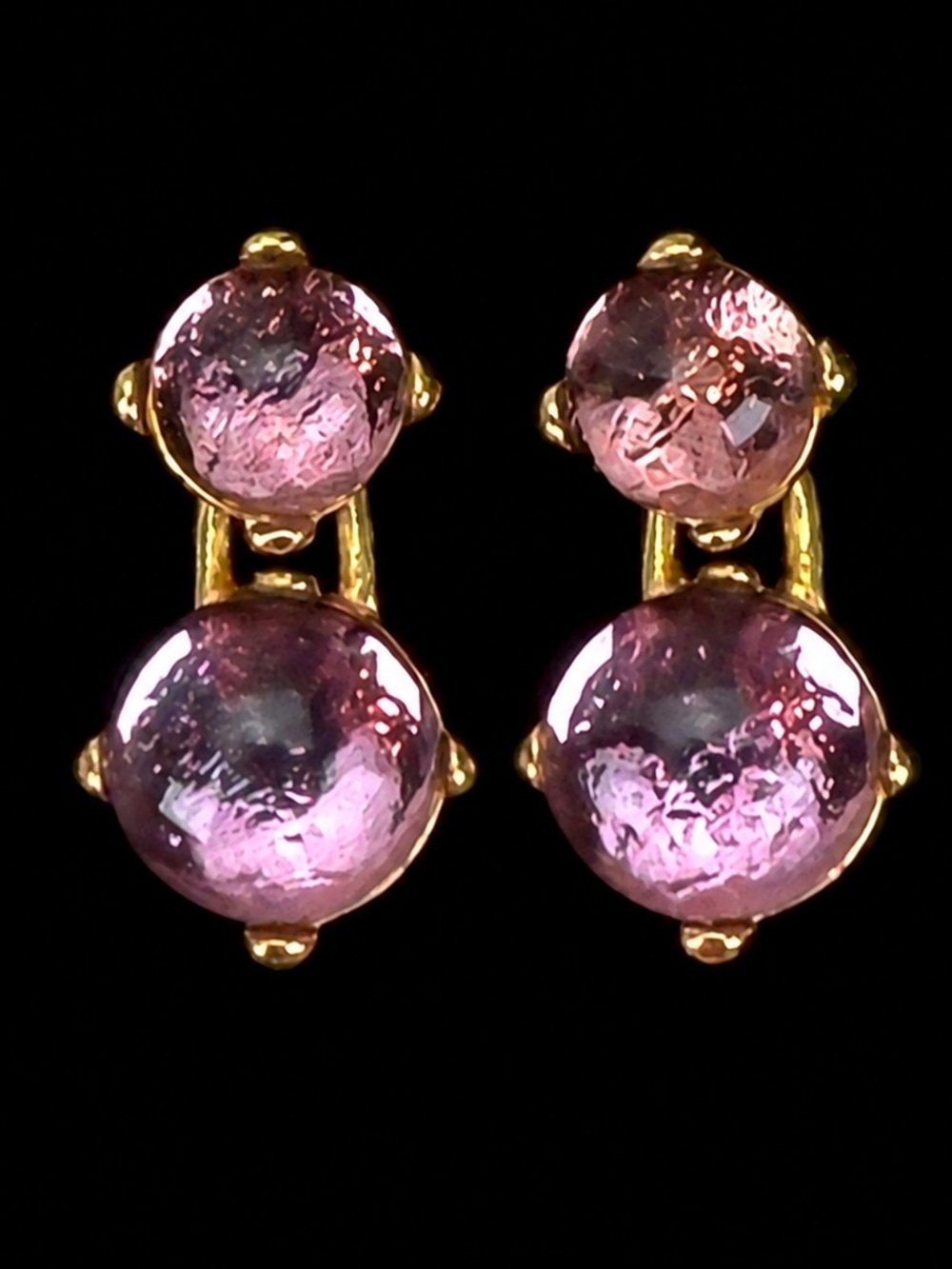 Vintage Monet Lavender Purple Double Drop Pierced Earrings Gold Tone